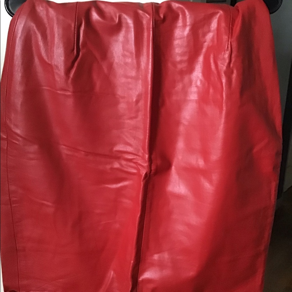 Leather red skirt and red top
